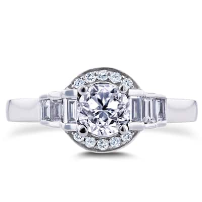 Annello by Kobelli 14k White Gold 4/5ct TDW Round and Baguette Diamond Symmetric Semi-Halo Ring