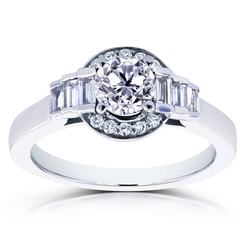Annello by Kobelli 14k White Gold 4/5ct TDW Round and Baguette Diamond Symmetric Semi-Halo Ring