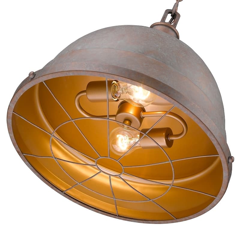 Golden Lighting Bartlett Copper Patina Steel 2-light Pendant - 16.5" W x 15.88" H - 16.5" W x 15.88" H