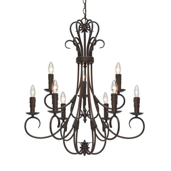 slide 2 of 5, Copper Grove Nicosia 2-tier Steel 9-light Candelabra Chandelier