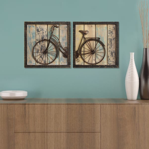 Stratton Home Decor Rustic Bicycle Wall Set Of 2 Stratton Home Decor Rustic Bicycle