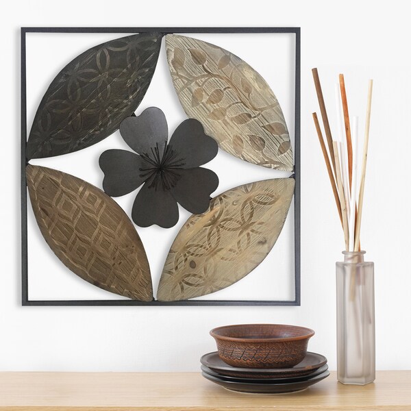 Shop Stratton Home Decor Carved Wood/Metal Flower Wall Art - Free Shipping Today - Overstock ...