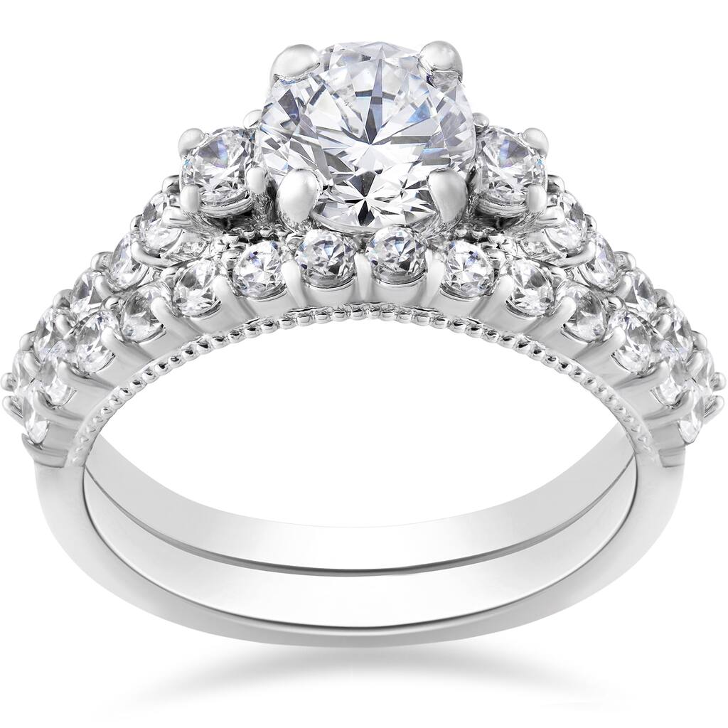14k White Gold 2 ct TDW Diamond Clarity Enhanced Vintage Engagement Wedding Ring Set
