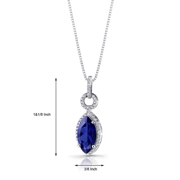 Oravo Sterling Silver 3 3/4ct TGW Created Blue Sapphire Marquise Pendant Necklace