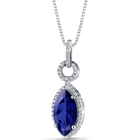Oravo Sterling Silver 3 3/4ct TGW Created Blue Sapphire Marquise Pendant Necklace