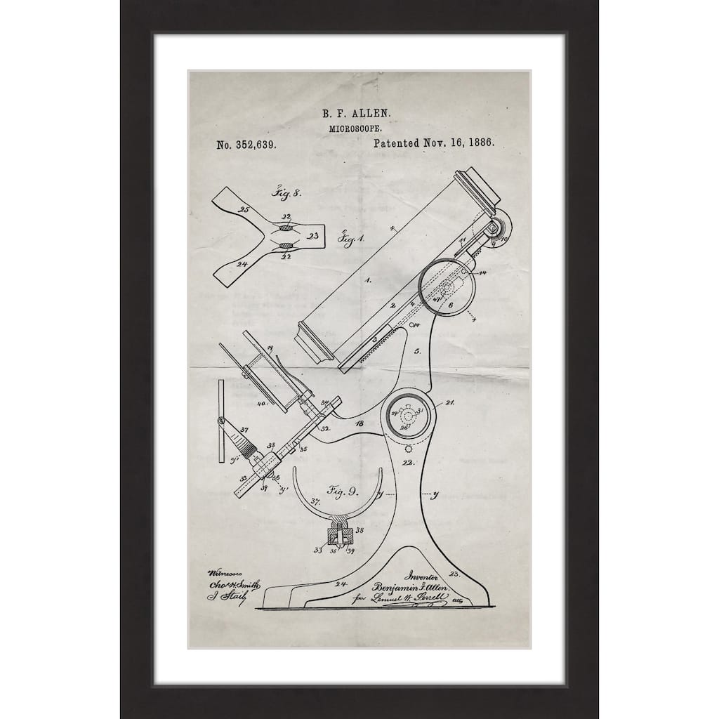 Marmont Hill - 'Microscope 1886 Old Paper' by Steve King Framed Painting Print - Multi-Color