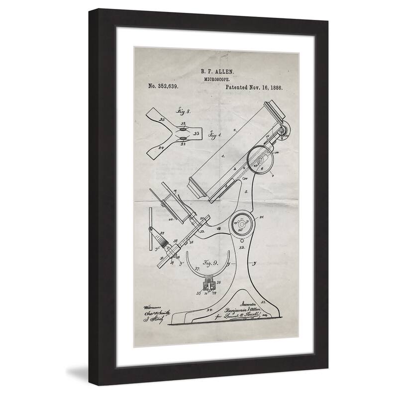 Marmont Hill - 'Microscope 1886 Old Paper' by Steve King Framed Painting Print - Multi-Color