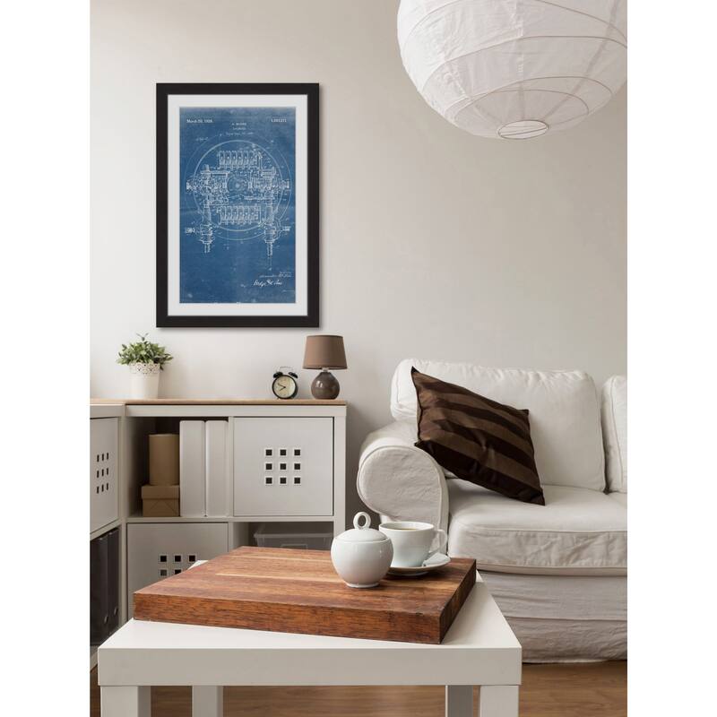 Marmont Hill - 'Logometer 1920 Blueprint' by Steve King Framed Painting Print - Multi-Color