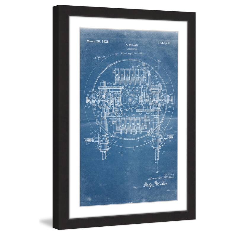 Marmont Hill - 'Logometer 1920 Blueprint' by Steve King Framed Painting Print - Multi-Color