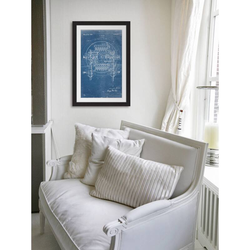 Marmont Hill - 'Logometer 1920 Blueprint' by Steve King Framed Painting Print - Multi-Color