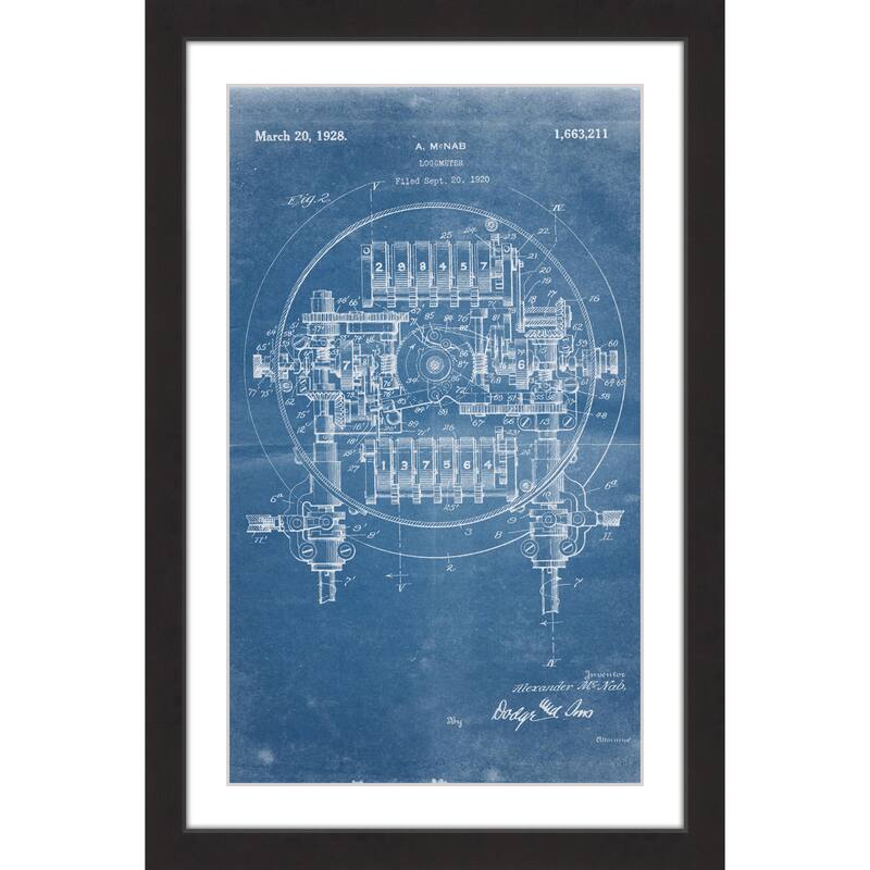 Marmont Hill - 'Logometer 1920 Blueprint' by Steve King Framed Painting Print - Multi-Color