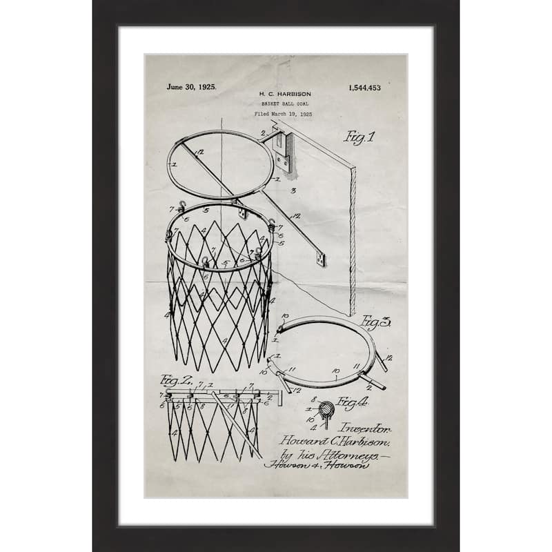 Marmont Hill - 'basketball Hoop 1925 Old Paper' By Steve King Framed 