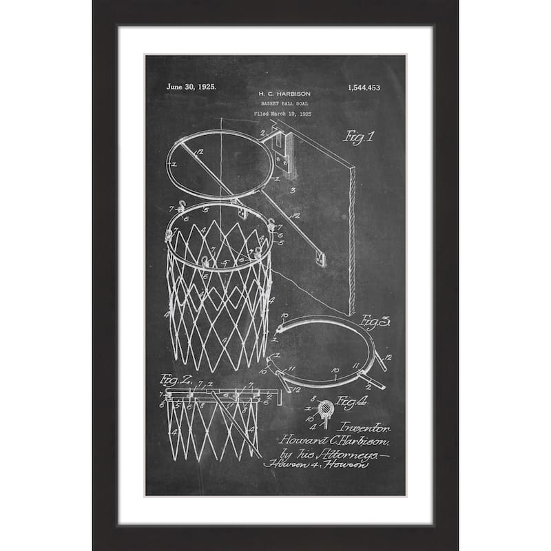Marmont Hill - 'Basketball Hoop 1925 Chalk' by Steve King Framed Painting Print - Multi-Color