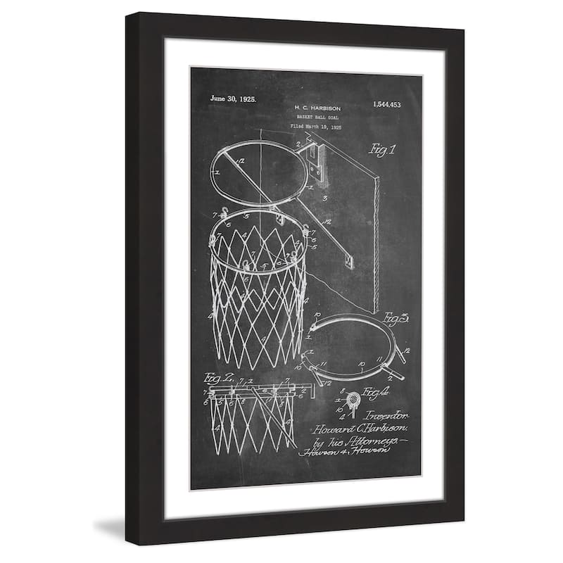 Marmont Hill - 'Basketball Hoop 1925 Chalk' by Steve King Framed Painting Print - Multi-Color