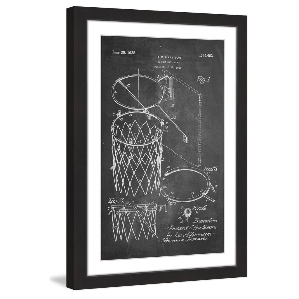 Marmont Hill - 'Basketball Hoop 1925 Chalk' by Steve King Framed Painting Print - Multi-Color