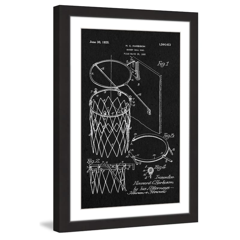 Marmont Hill - 'Basketball Hoop 1925 Black Paper' by Steve King Framed Painting Print - Multi-Color