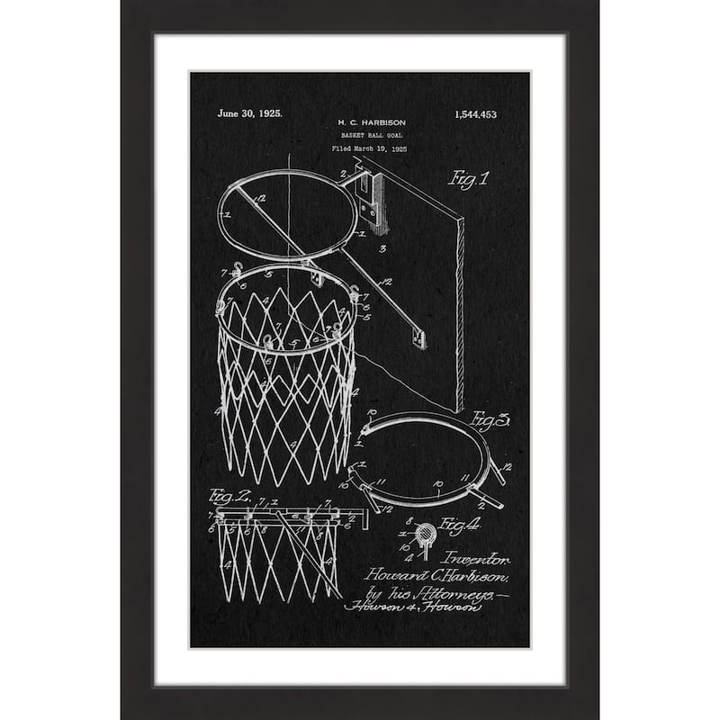 Marmont Hill - 'Basketball Hoop 1925 Black Paper' by Steve King Framed Painting Print - Multi-Color