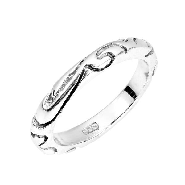 slide 1 of 5, Handmade Half Round Carved Tattoo Band .925 Sterling Silver Ring (Thailand)