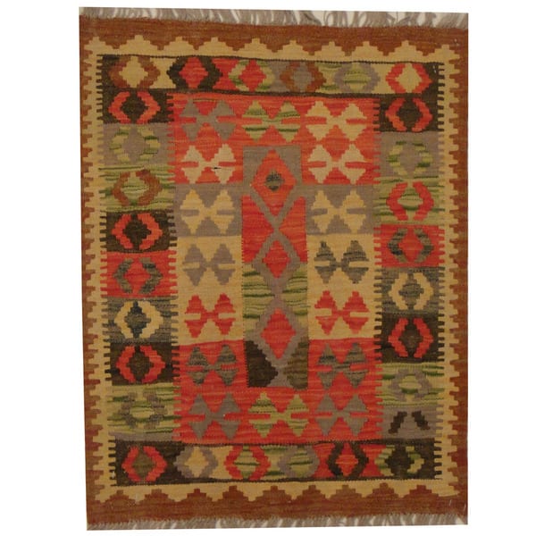 slide 2 of 3, Handmade One-of-a-Kind Wool Kilim (Afghanistan) - 2'4 x 2'11