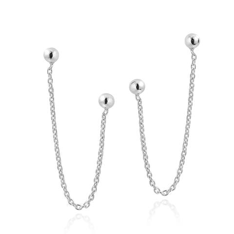 Handmade Rare Double ball Chain Sterling Silver Stud Earrings (Thailand)
