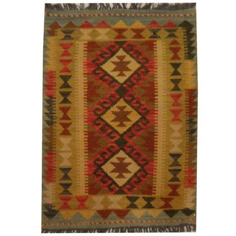 Handmade One-of-a-Kind Wool Kilim (Afghanistan) - 2'1 x 2'10