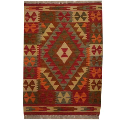 Handmade One-of-a-Kind Wool Kilim (Afghanistan) - 2'1 x 2'10