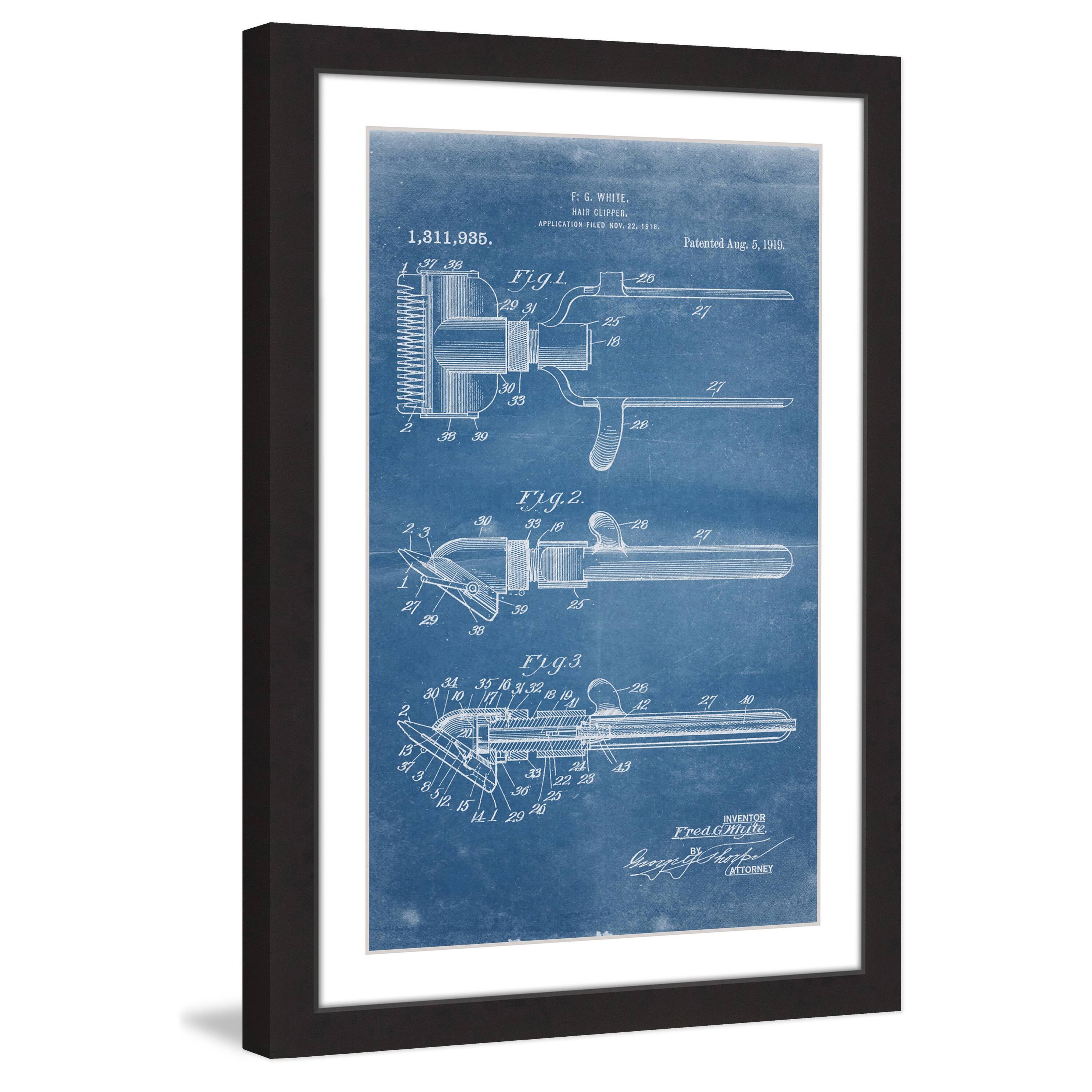 Marmont Hill - Handmade Hair Clipper 1919 Blueprint Framed Print - Bed ...