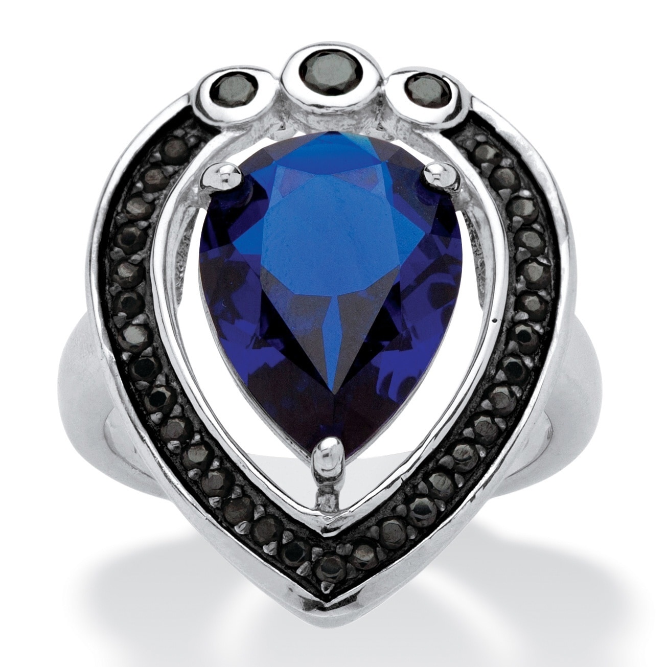 Halo Blue Sapphire /& Cz .925 Sterling Silver Ring Sizes 6-9