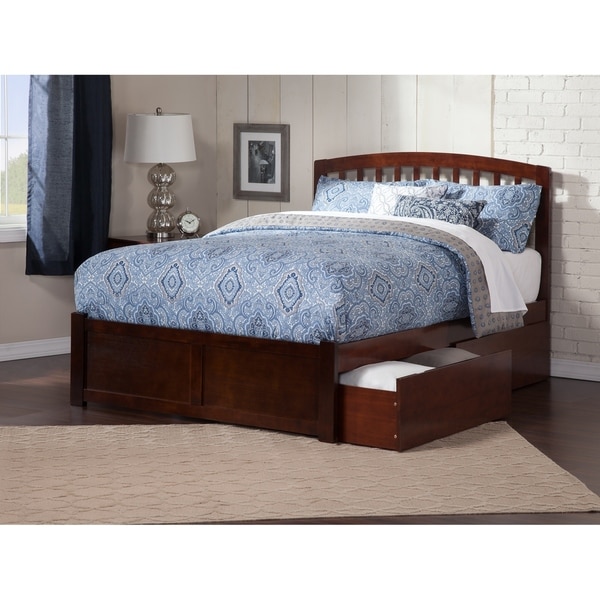 Richmond Queen Platform Bed with Flat Panel Foot Board and 2 Urban Bed Drawers in Walnut