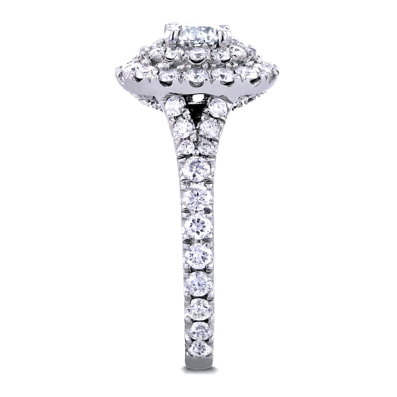 Annello by Kobelli 14k White Gold 1 3/4ct TDW Round Diamond Double Halo Cluster Cathedral Ring