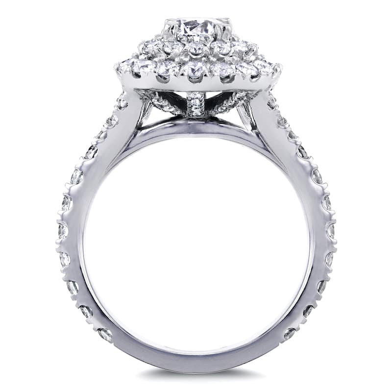 Annello by Kobelli 14k White Gold 1 3/4ct TDW Round Diamond Double Halo Cluster Cathedral Ring