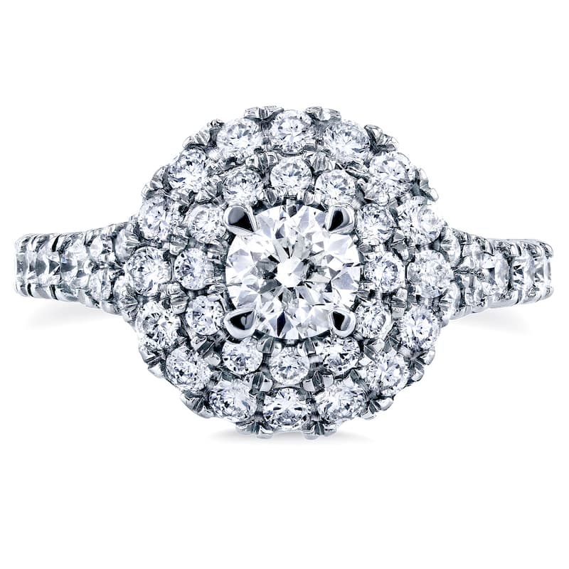 Annello by Kobelli 14k White Gold 1 3/4ct TDW Round Diamond Double Halo Cluster Cathedral Ring