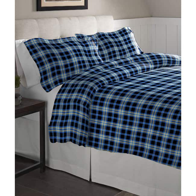 Pointehaven Ashby Plaid Cotton Flannel Oversized Duvet Set - Multi-color