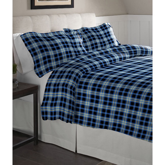 Pointehaven Ashby Plaid Cotton Flannel Oversized Duvet Set - Multi-color