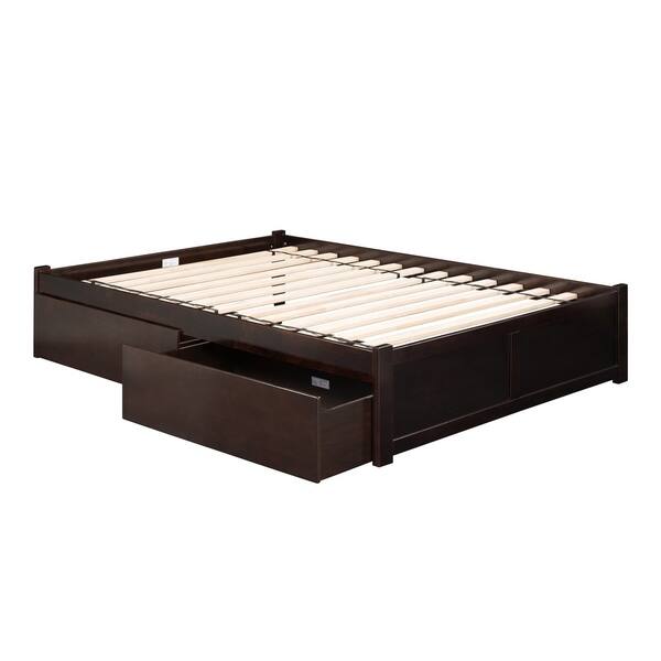 Concord King Platform Bed With Flat Panel Foot Board And 2 Urban Bed Drawers In Espresso