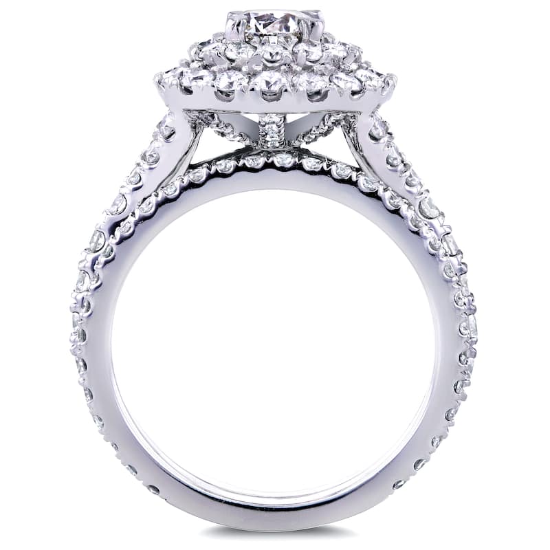 Annello by Kobelli 14k White Gold 2ct TDW Round Diamond Double Halo Cluster Cathedral Bridal Rings