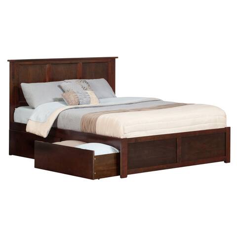 Madison Queen Platform Bed with Flat Panel Foot Board and 2 Urban Bed Drawers in Walnut