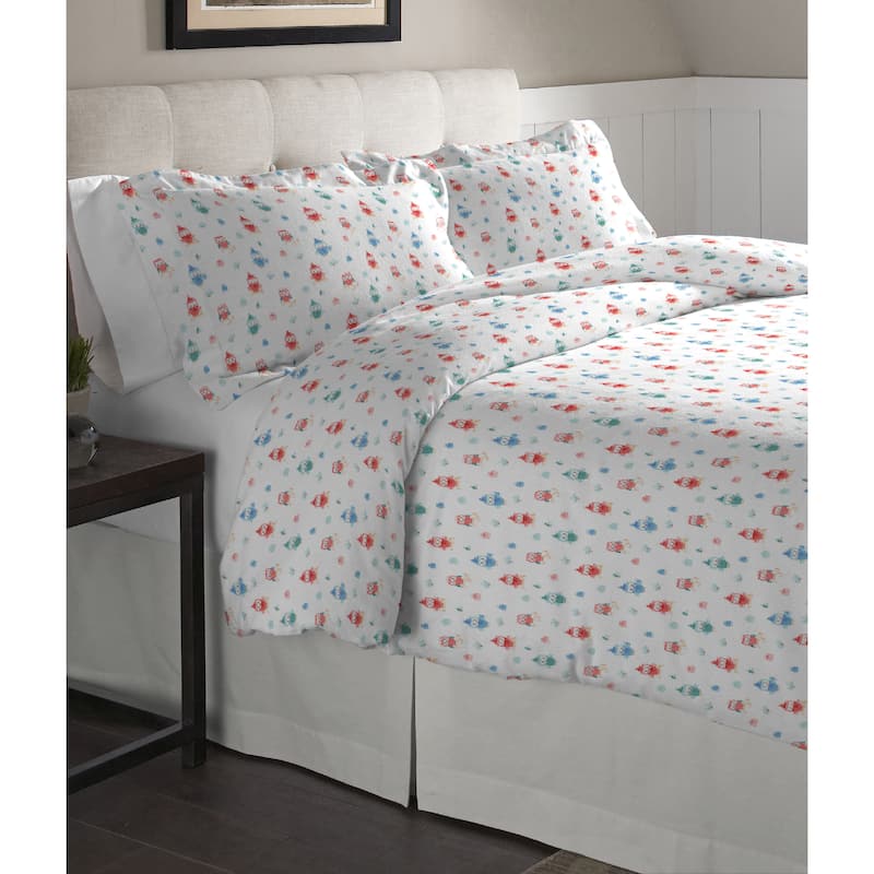Pointehaven Owl Printed Cotton Flannel Oversized Duvet Set - Multi-color