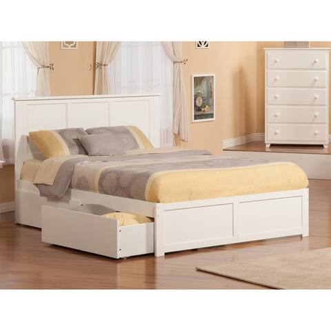 Madison Queen Platform Bed with Flat Panel Foot Board and 2 Urban Bed Drawers in White