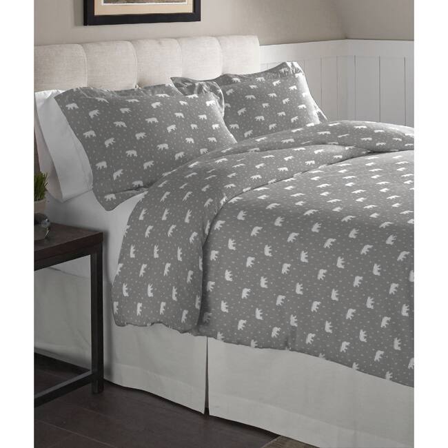 Pointehaven Polar Bear Cotton Flannel Oversized Duvet Set