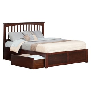 Mission King Platform Bed with Flat Panel Foot Board and 2 Urban Bed Drawers in Walnut