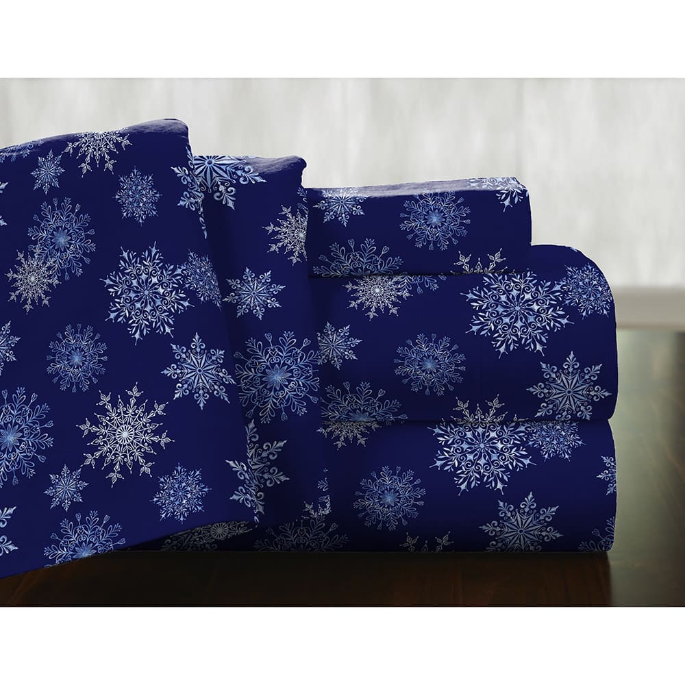 Pointehaven Snowflake Navy Cotton Flannel Oversized Duvet Set