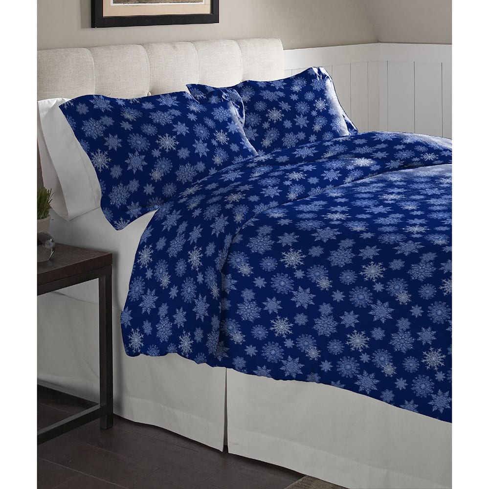 Pointehaven Snowflake Navy Cotton Flannel Oversized Duvet Set