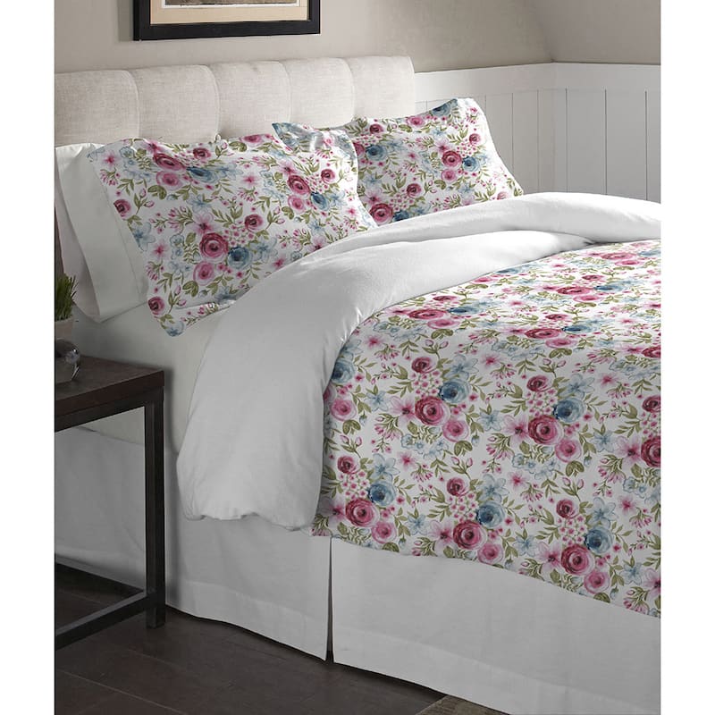 Pointehaven Sylvan Cotton Printed Flannel Oversized Duvet Set - Multi-color