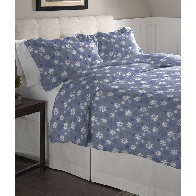 Shop Pointehaven Snowflakes Blue Cotton Flannel Duvet Set On