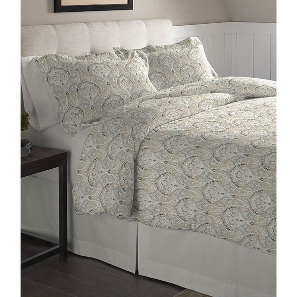 slide 1 of 1, Pointehaven Paisley Printed Cotton Flannel Duvet Set - Multi-color