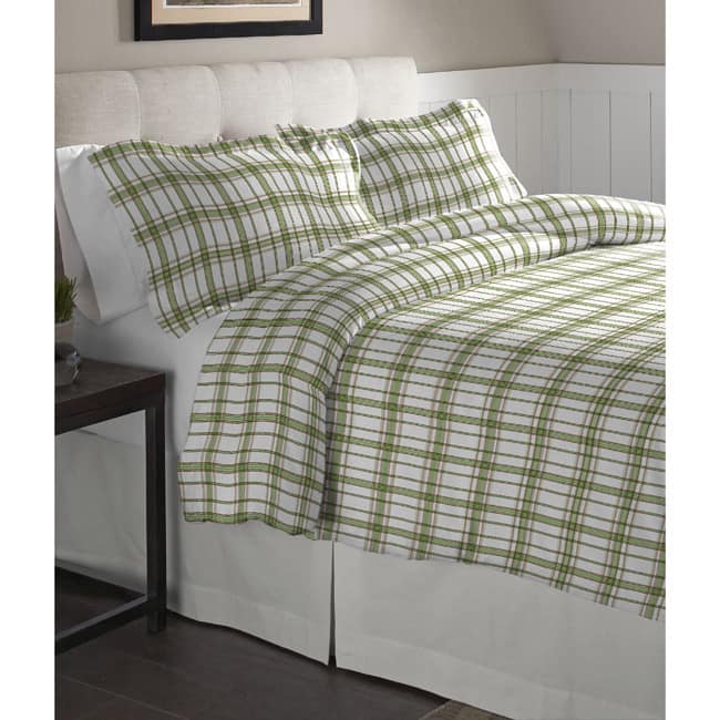 Pointehaven Sage Plaid Printed Cotton Flannel Duvet Set