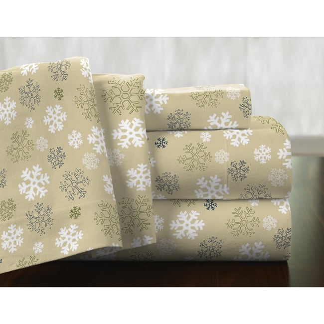 Pointehaven Snowflake Oatmeal Cotton Flannel Duvet Set