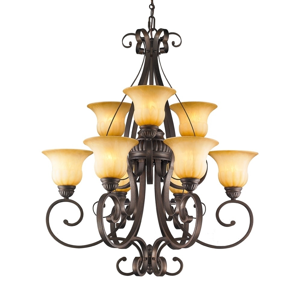 Golden Lighting 7116-9 LC Mayfair Bronze Steel 2-tier 9-light Chandelier (Leather Crackle) - Chandeliers For Bedrooms by Overstock.com