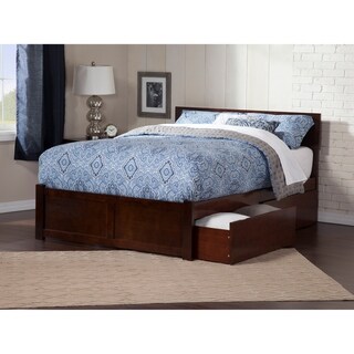 Orlando King Platform Bed with Flat Panel Foot Board and 2 Urban Bed Drawers in Walnut